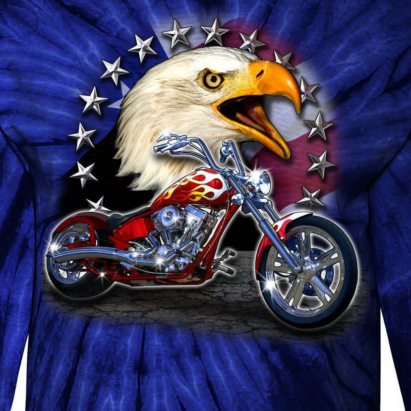 USA Chopper Bald Eagle Muscle Tie-Dye Long Sleeve Shirt