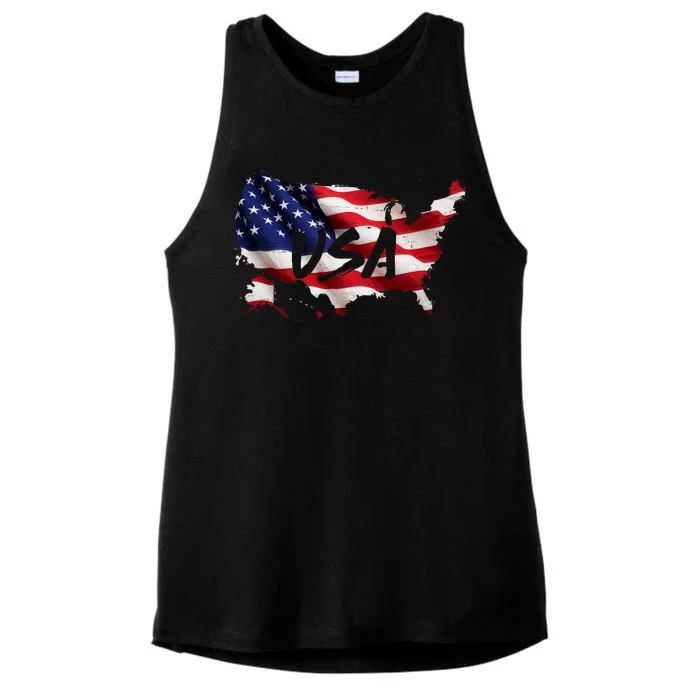 USA Country Flag Ladies Tri-Blend Wicking Tank