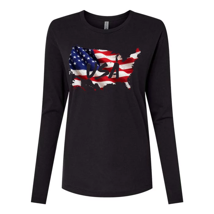 USA Country Flag Womens Cotton Relaxed Long Sleeve T-Shirt