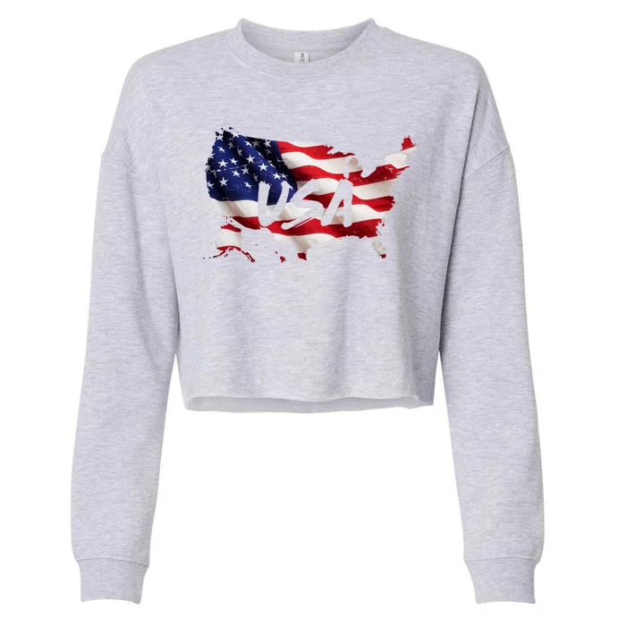 USA Country Flag Cropped Pullover Crew