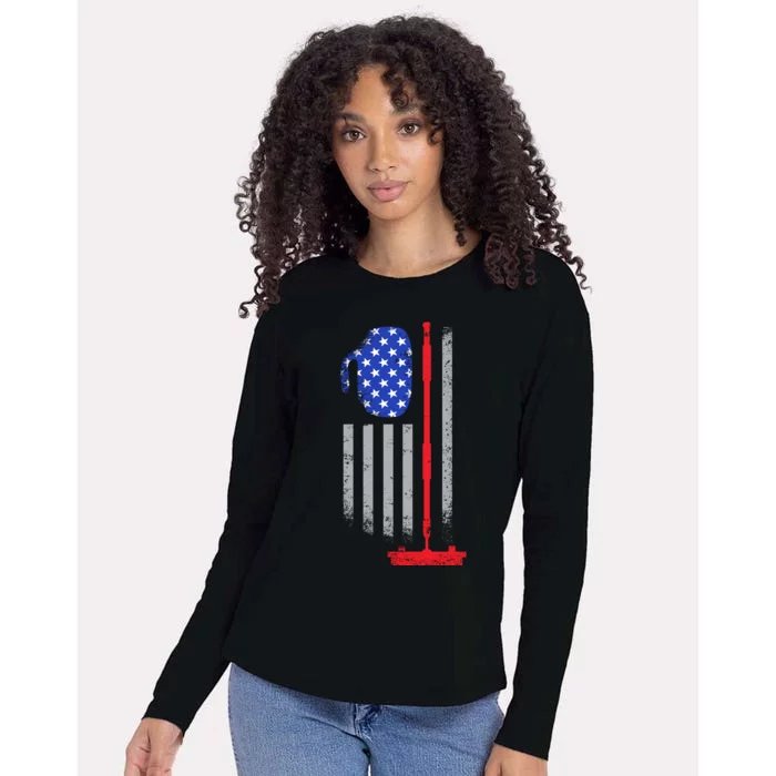 USA Curling Flag Womens Cotton Relaxed Long Sleeve T-Shirt