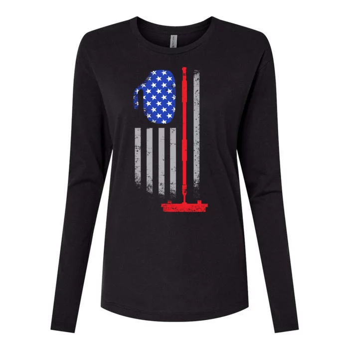 USA Curling Flag Womens Cotton Relaxed Long Sleeve T-Shirt