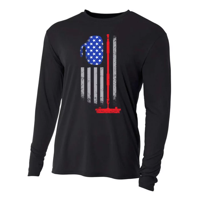 USA Curling Flag Cooling Performance Long Sleeve Crew