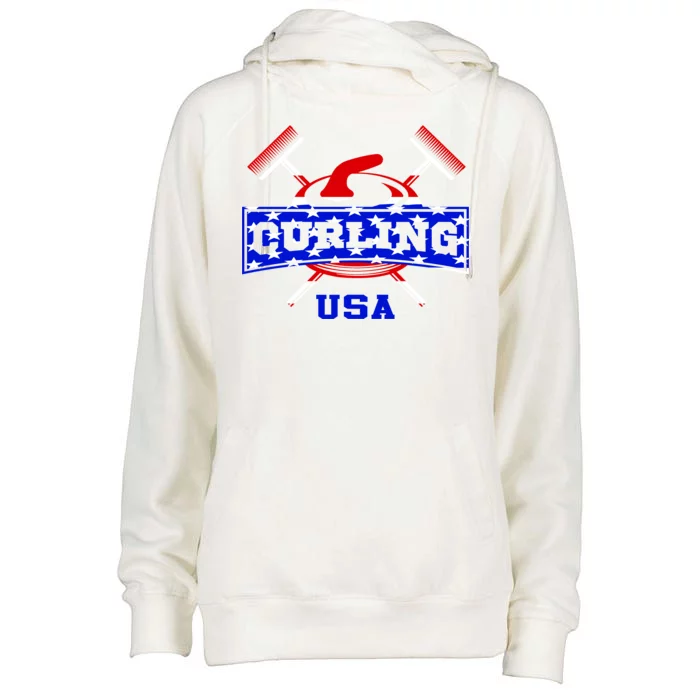 USA Curling Team Champs Winter Sports Games Womens Funnel Neck Pullover Hood