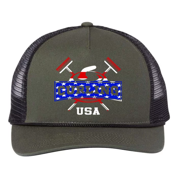 USA Curling Team Champs Winter Sports Games Retro Rope Trucker Hat Cap