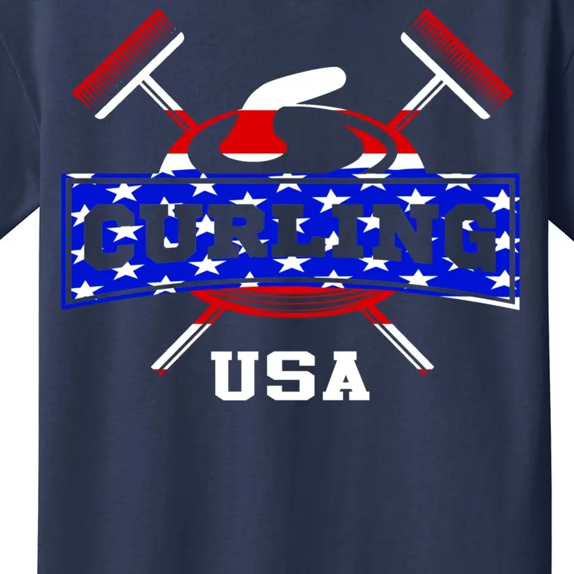 USA Curling Team Champs Winter Sports Games Kids T-Shirt