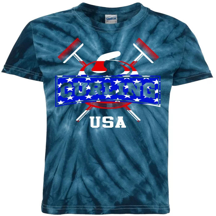 USA Curling Team Champs Winter Sports Games Kids Tie-Dye T-Shirt