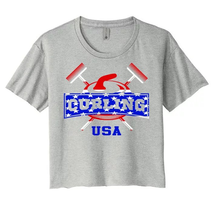 USA Curling Team Champs Winter Sports Games Women's Crop Top Tee