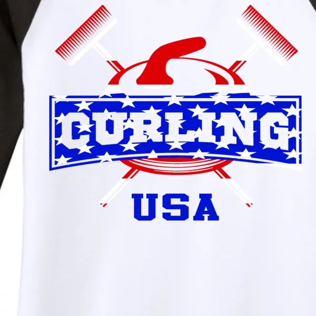 USA Curling Team Champs Winter Sports Games Women's Tri-Blend 3/4-Sleeve Raglan Shirt