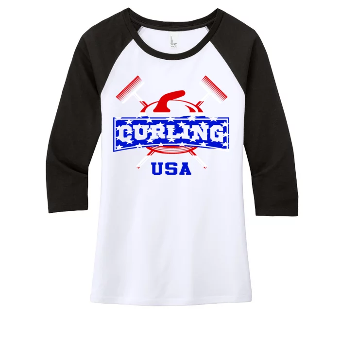 USA Curling Team Champs Winter Sports Games Women's Tri-Blend 3/4-Sleeve Raglan Shirt