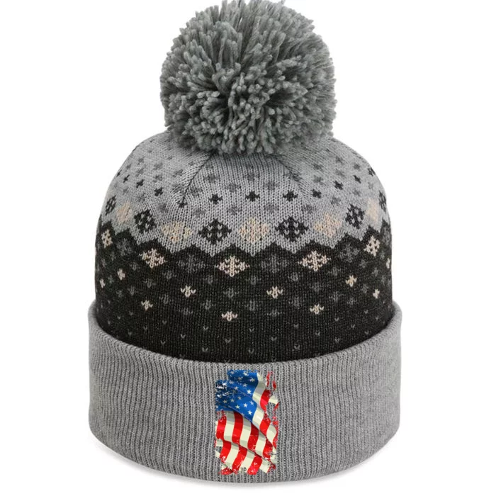 USA Distressed Waving American Flag The Baniff Cuffed Pom Beanie