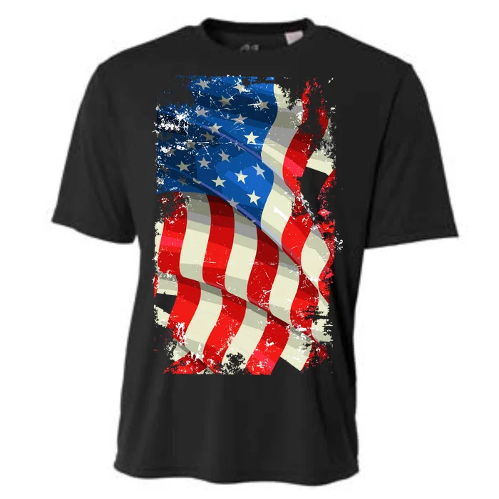 USA Distressed Waving American Flag Cooling Performance Crew T-Shirt