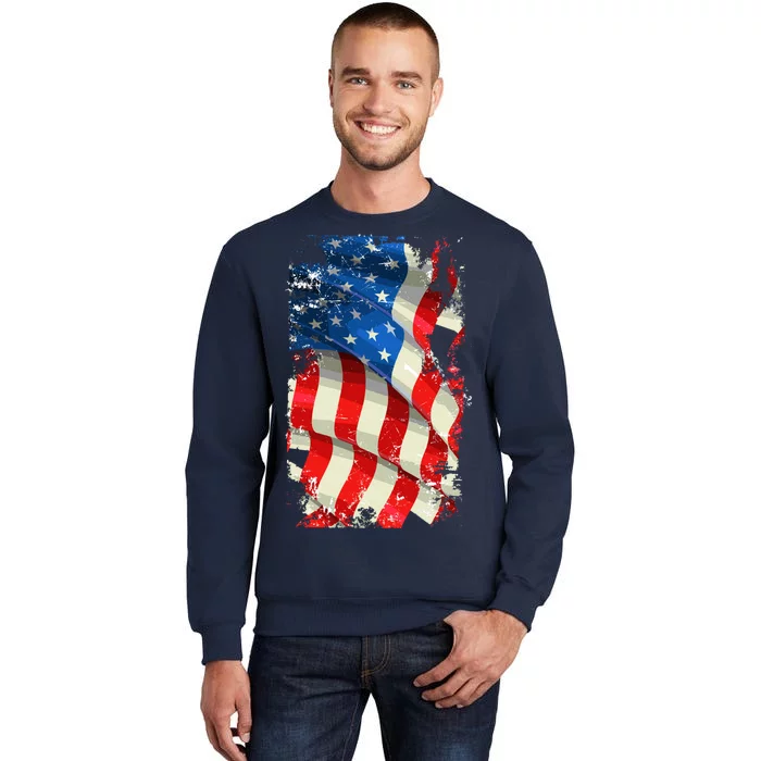 USA Distressed Waving American Flag Sweatshirt