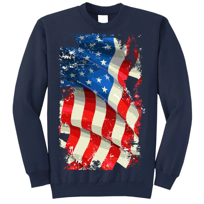 USA Distressed Waving American Flag Sweatshirt