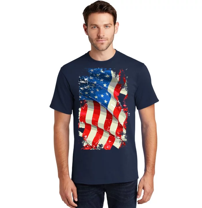 USA Distressed Waving American Flag Tall T-Shirt