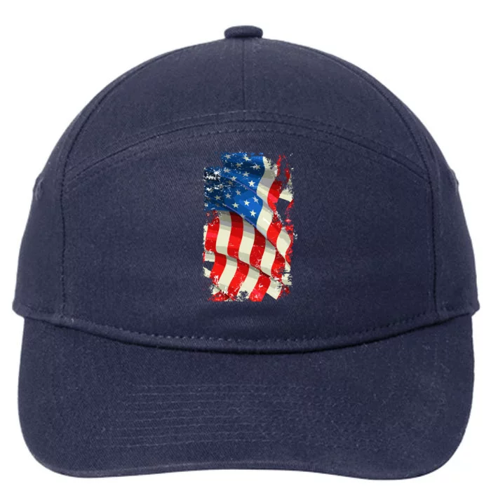 USA Distressed Waving American Flag 7-Panel Snapback Hat