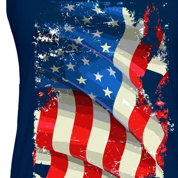 USA Distressed Waving American Flag Ladies Essential Flowy Tank