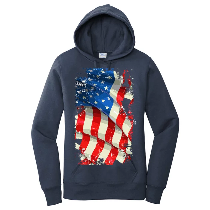 USA Distressed Waving American Flag Women's Pullover Hoodie