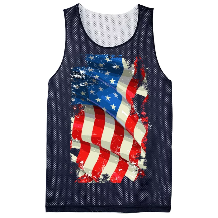 USA Distressed Waving American Flag Mesh Reversible Basketball Jersey Tank