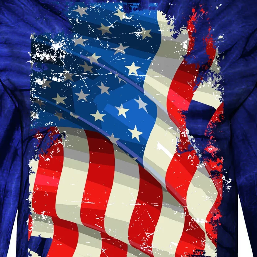 USA Distressed Waving American Flag Tie-Dye Long Sleeve Shirt