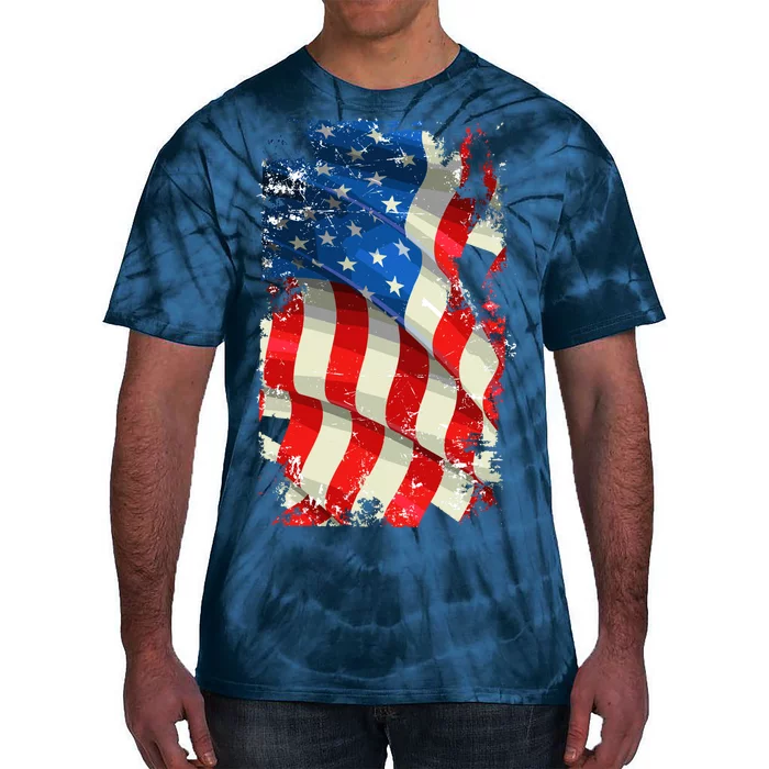 USA Distressed Waving American Flag Tie-Dye T-Shirt