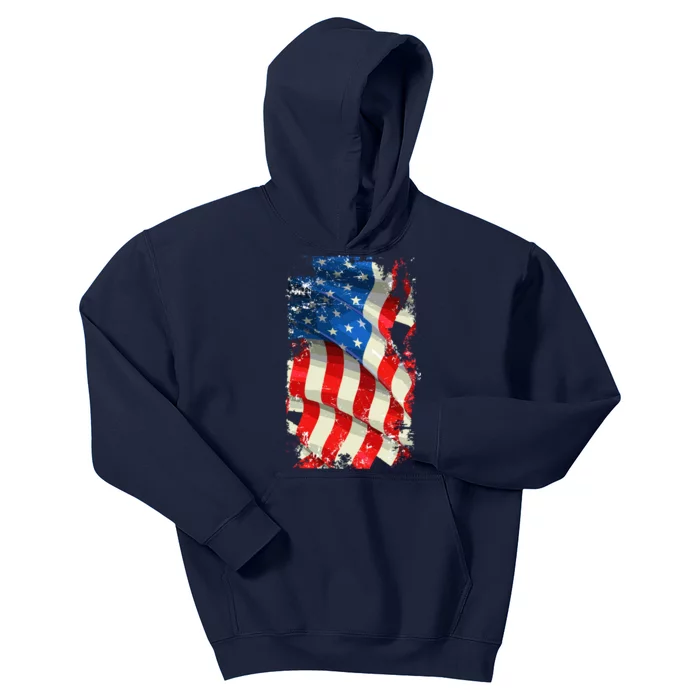 USA Distressed Waving American Flag Kids Hoodie