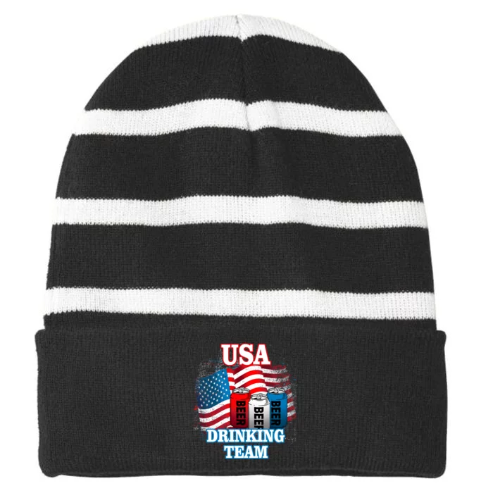 USA Drinking Team Flag Striped Beanie with Solid Band