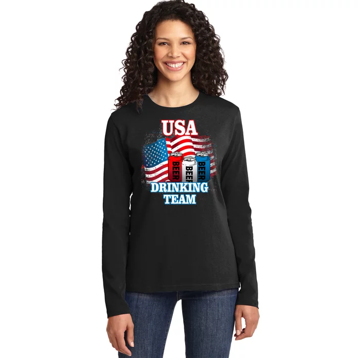 USA Drinking Team Flag Ladies Long Sleeve Shirt