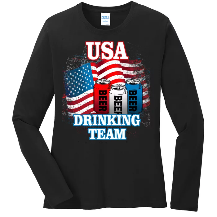 USA Drinking Team Flag Ladies Long Sleeve Shirt