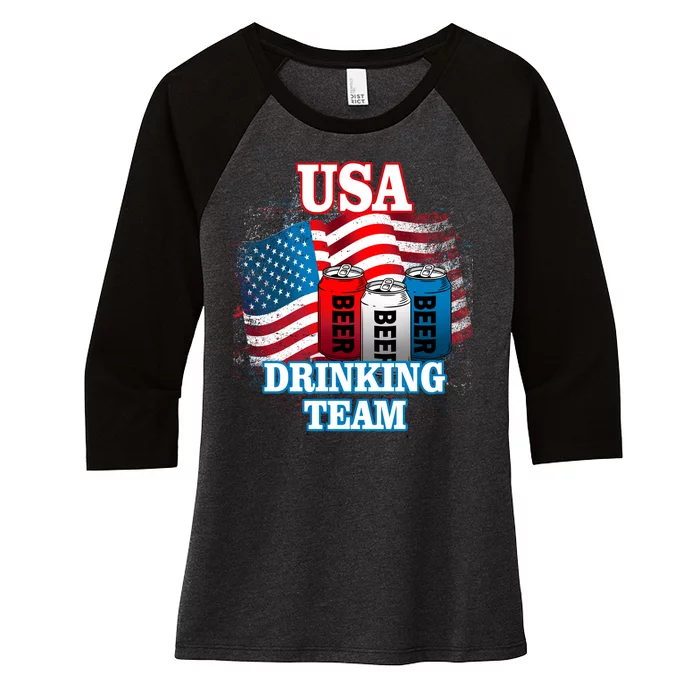 USA Drinking Team Flag Women's Tri-Blend 3/4-Sleeve Raglan Shirt