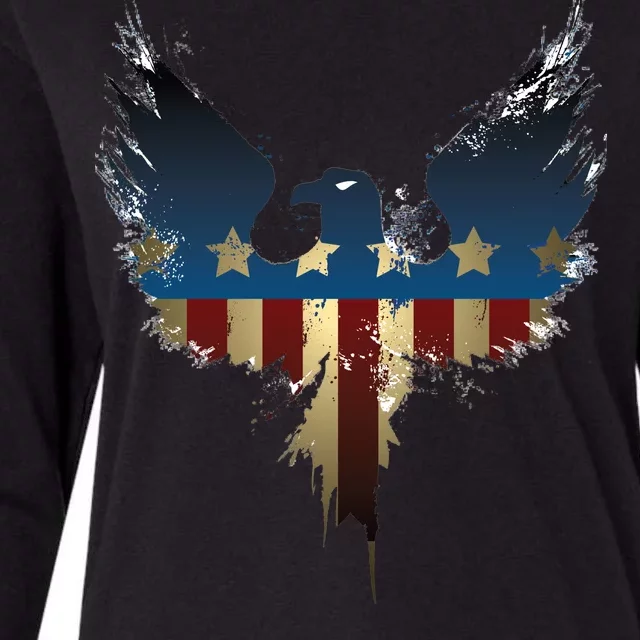 USA Eagle American Flag Grunge Womens Cotton Relaxed Long Sleeve T-Shirt