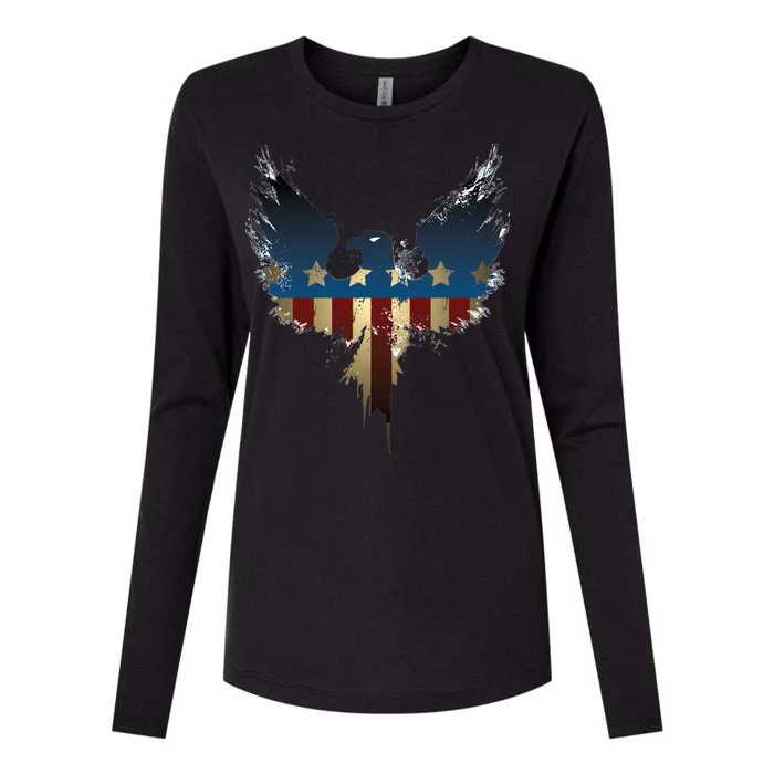 USA Eagle American Flag Grunge Womens Cotton Relaxed Long Sleeve T-Shirt