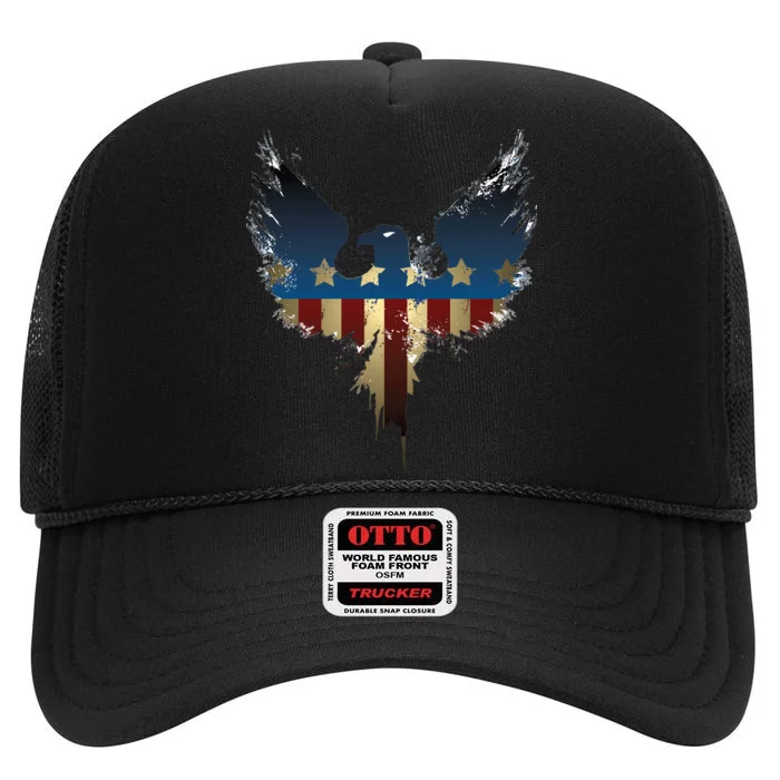 USA Eagle American Flag Grunge High Crown Mesh Trucker Hat