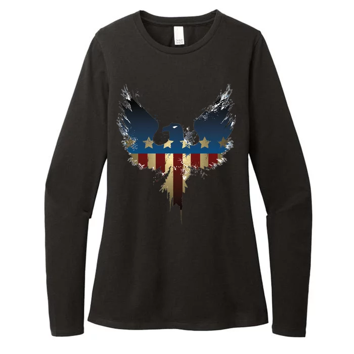 USA Eagle American Flag Grunge Womens CVC Long Sleeve Shirt