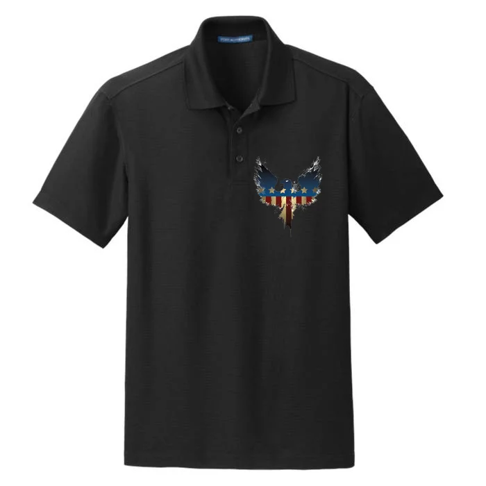 USA Eagle American Flag Grunge Dry Zone Grid Performance Polo