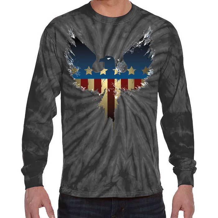 USA Eagle American Flag Grunge Tie-Dye Long Sleeve Shirt