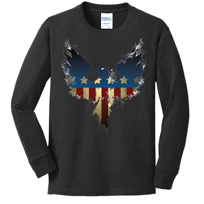 USA Eagle American Flag Grunge Kids Long Sleeve Shirt