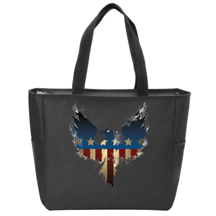 USA Eagle American Flag Grunge Zip Tote Bag