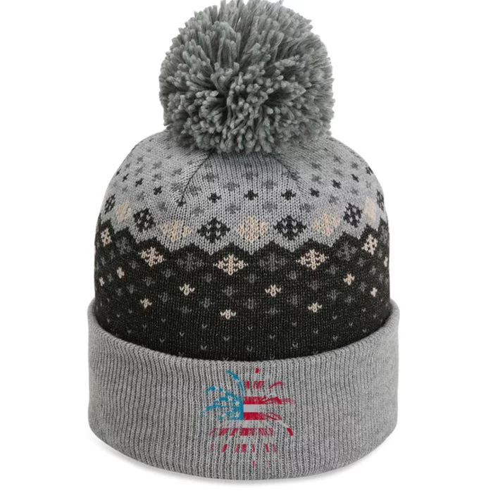 Usa Firework 4th Of July The Baniff Cuffed Pom Beanie