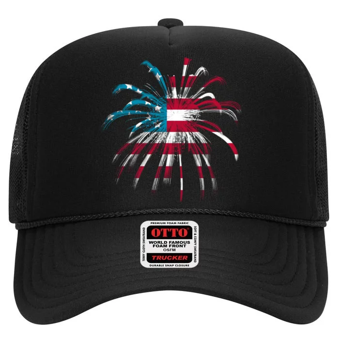 Usa Firework 4th Of July High Crown Mesh Trucker Hat