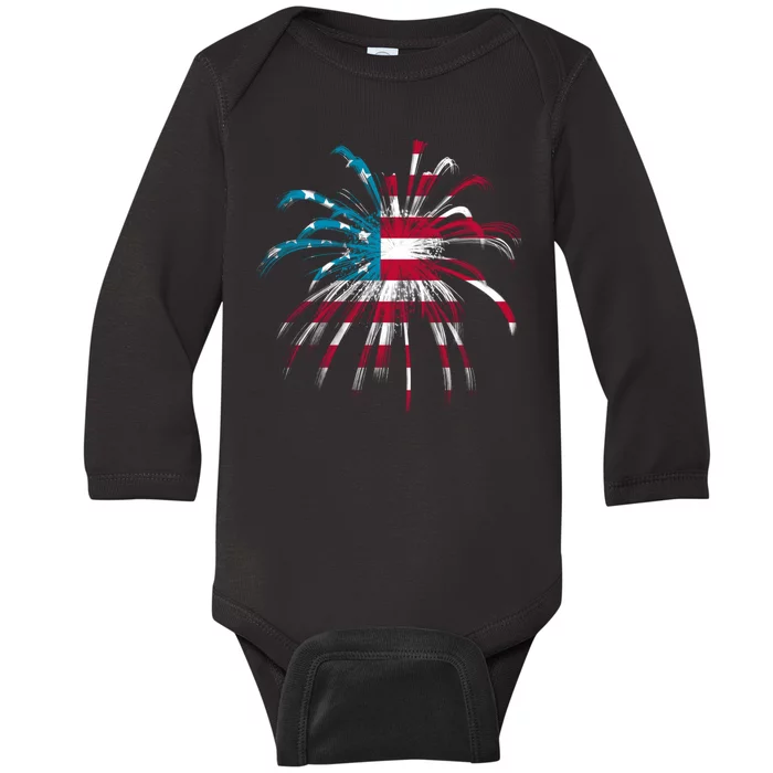 Usa Firework 4th Of July Baby Long Sleeve Bodysuit