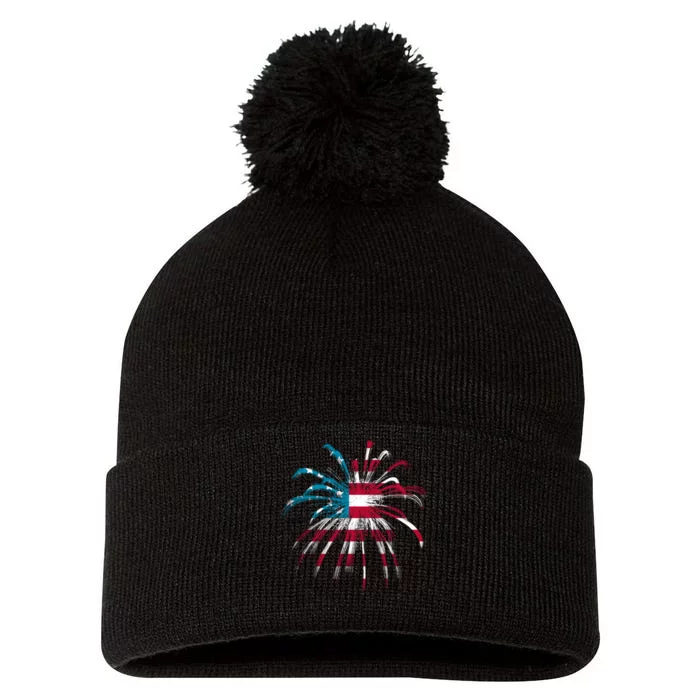 Usa Firework 4th Of July Pom Pom 12in Knit Beanie