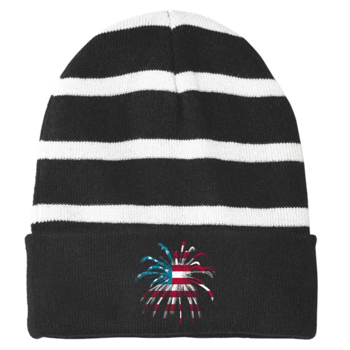 Usa Firework 4th Of July Striped Beanie with Solid Band