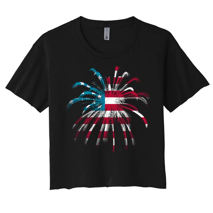 Usa Firework 4th Of July Women's Crop Top Tee