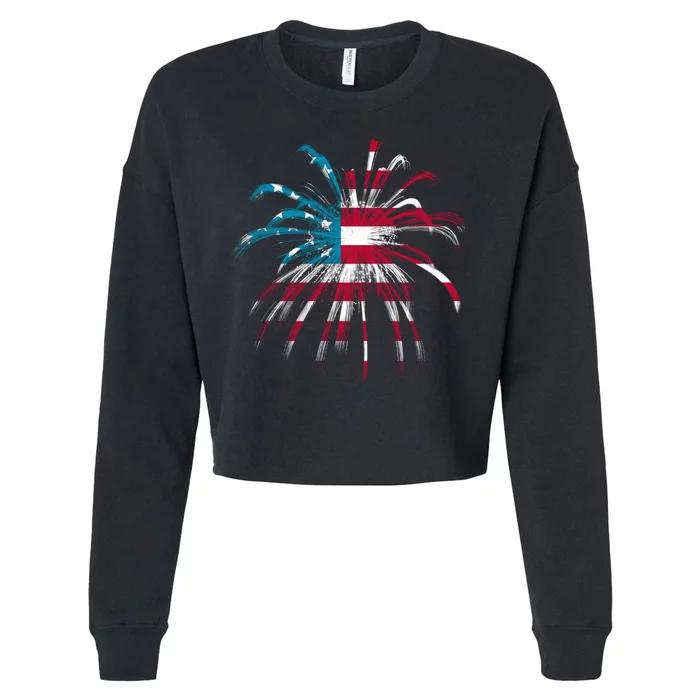 Usa Firework 4th Of July Cropped Pullover Crew