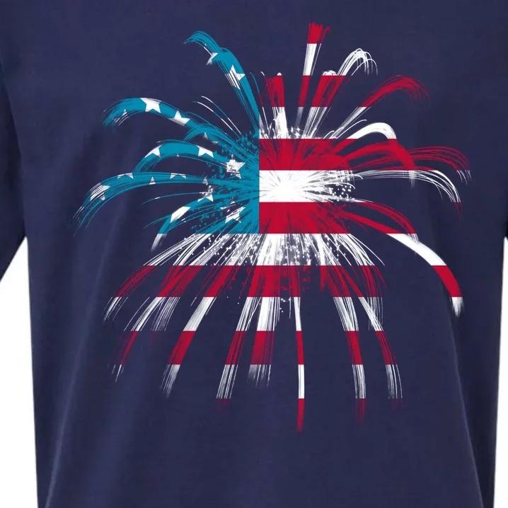 Usa Firework 4th Of July Sueded Cloud Jersey T-Shirt