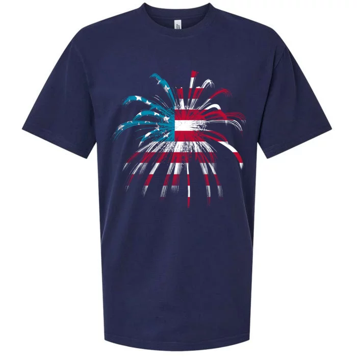 Usa Firework 4th Of July Sueded Cloud Jersey T-Shirt