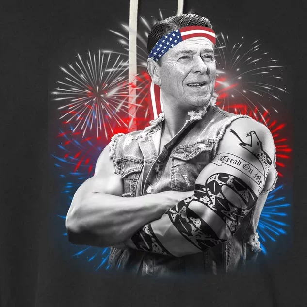 USA Fireworks Patriotic Ronald Reagan Garment-Dyed Fleece Hoodie