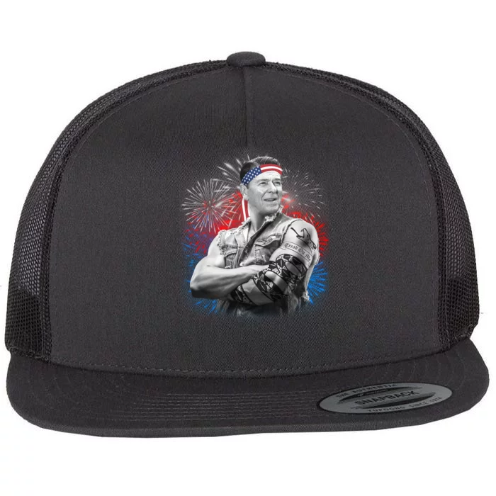 USA Fireworks Patriotic Ronald Reagan Flat Bill Trucker Hat