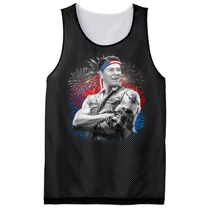 USA Fireworks Patriotic Ronald Reagan Mesh Reversible Basketball Jersey Tank